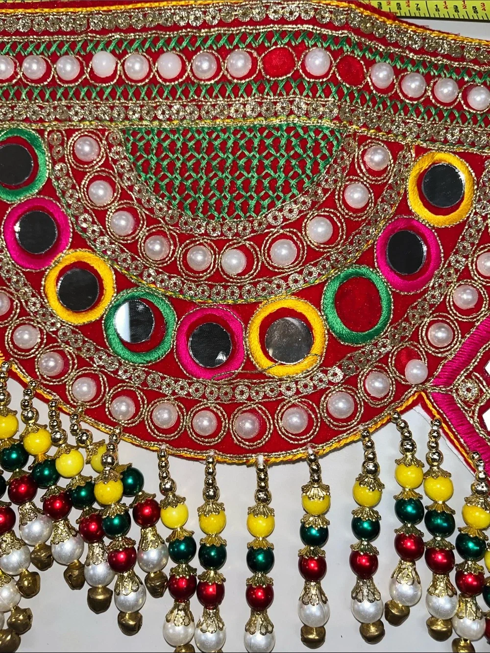 Source Unknown Red Multicolor Beaded and Mirror-Work Waistbelt